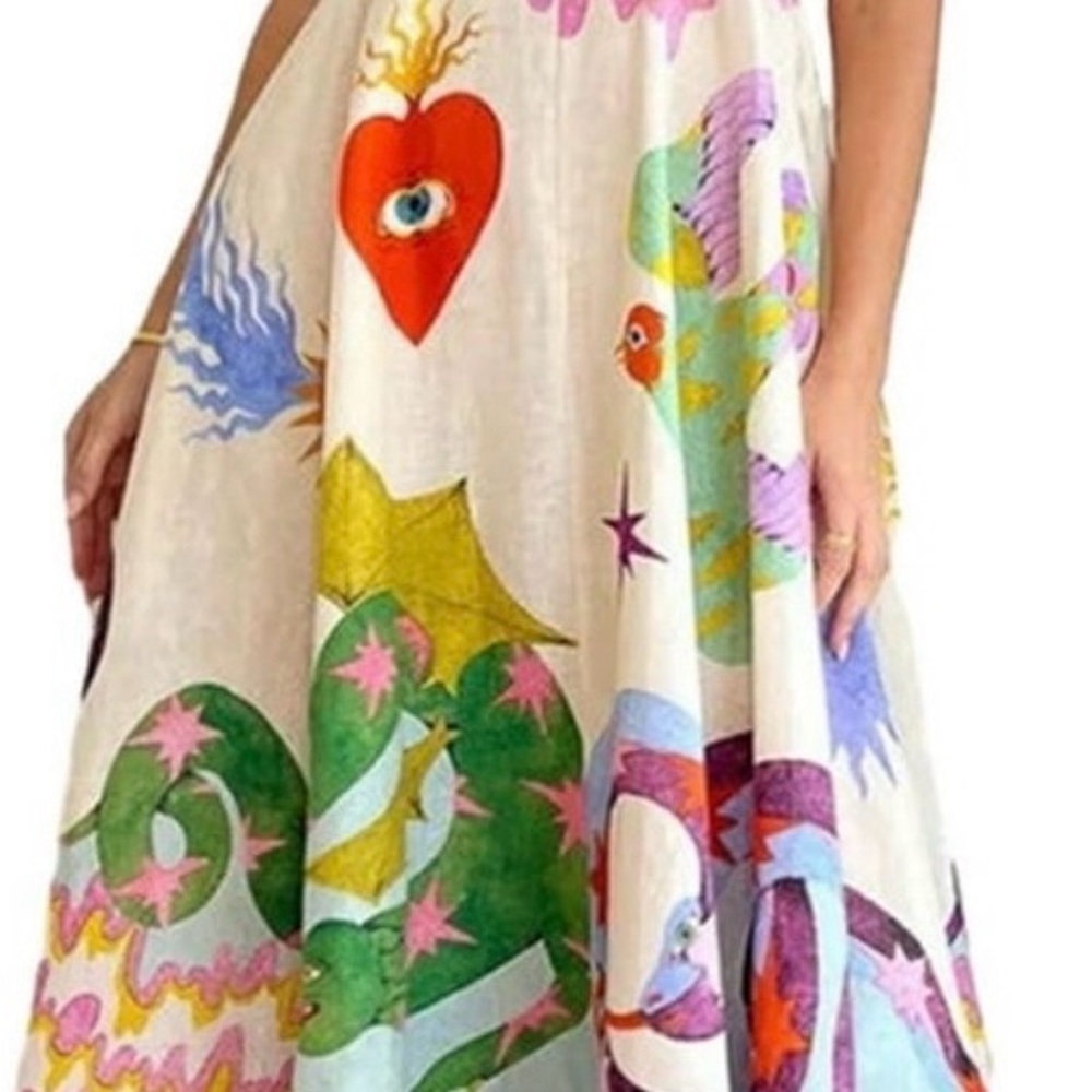 Colorful Abstract Maxi Sundress with Heart Motif - Picture 8 of 8